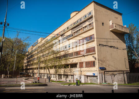 RUSSIA, MOSCOW - MAY 5, 2017. Narkomfin building. Exterior view. Famous Constructivist architecture building in the Central district of Moscow. Stock Photo