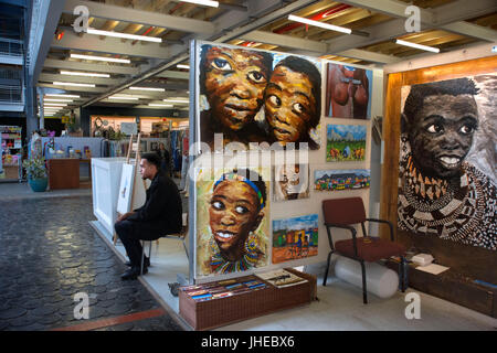 Red Shed craft workshop market. Stalls in the V&A Shopping Center, Cape Town, Waterfront South Africa. Stock Photo