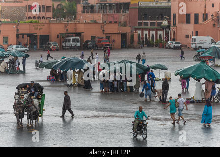 marrakech, Morocco - Circa September 2015 - rain over djemaa el fna Stock Photo