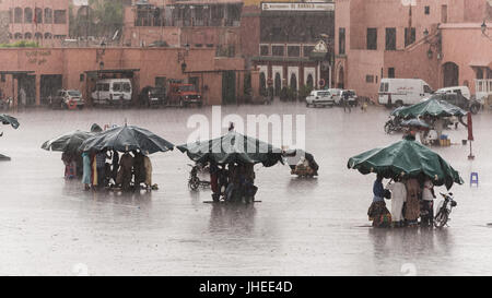 marrakech, Morocco - Circa September 2015 - rain over djemaa el fna Stock Photo