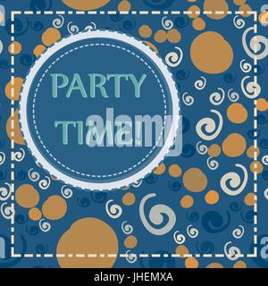 Fynny Blue Children Celebration Print with round and square frame surrounded by dashed line Stock Vector