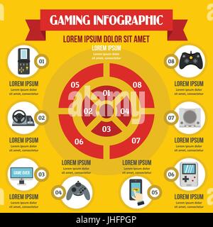 Gaming infographic concept, flat style Stock Vector