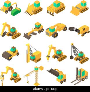 Building vehicles icons set, isometric style Stock Vector