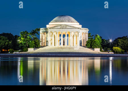 Jefferson Memorial in Washington DC. The Jefferson Memorial is a public building managed by the National Park Service of the United States Department  Stock Photo