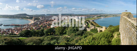 Panoramic view of the seaside town of Scarborough, North Yorkshire, England. View from the castle high above the town.