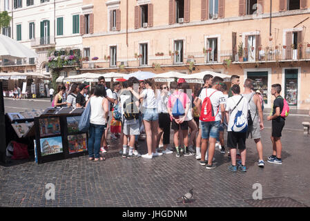 Rome, Italy - A group of students visiting Rome in Piazza Navona Stock Photo