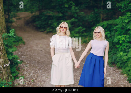 girls twins out Stock Photo