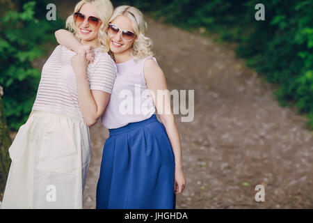 girls twins out Stock Photo