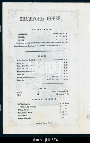 DAILY DINNER MENU (held by) CRAWFORD HOUSE (at) (NEW ENGLAND) (STAGE STOP) (NYPL Hades-269354-4000000072) Stock Photo