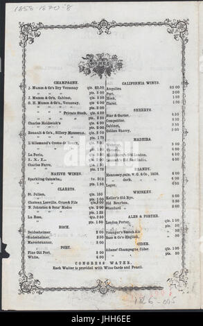 DAILY DINNER MENU (held by) CRAWFORD HOUSE (at) (NEW ENGLAND) (STAGE STOP) (NYPL Hades-269354-4000000074) Stock Photo