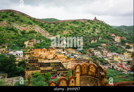 Township with many small houses. View from Amer Fort in Jaipur, India. Stock Photo