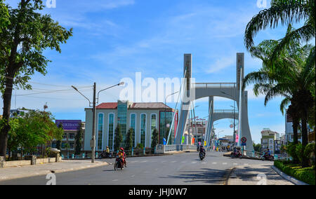 Phan Thiet, Vietnam - Mar 26, 2017. Traffic on the old bridge in Phan Thiet, Vietnam. Phan Thiet is the capital of Bình Thuan province, on the coast i Stock Photo