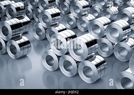 3d rendering heap of roll of steel sheets in factory Stock Photo