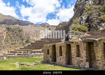 Ollantaytambo Inca ruins and Terraces - Ollantaytambo, Sacred Valley, Peru Stock Photo