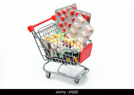 shopping cart filled with medicine pills tablets Stock Photo