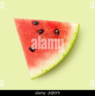 piece of watermelon on green background, top view Stock Photo