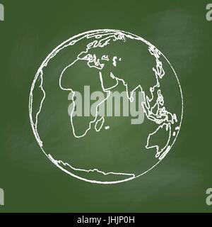 Hand drawing of the Earth on textured green board. Education Concept, Vector Illustration Stock Vector