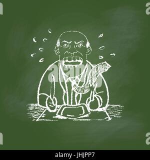 Hand drawing of A  Hungry man on textured green board. Education Concept, Vector Illustration Stock Vector