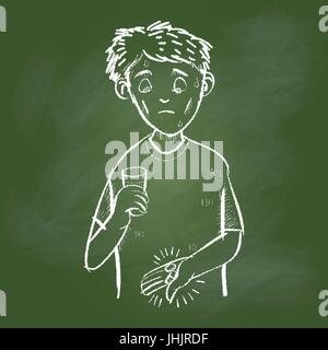 Hand drawing of ASick Man on textured green board. Education Concept, Vector Illustration Stock Vector