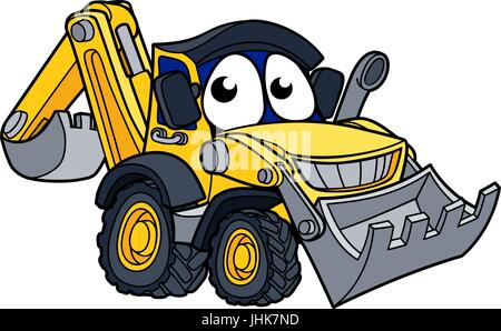 Digger Bulldozer Cartoon Character Stock Vector