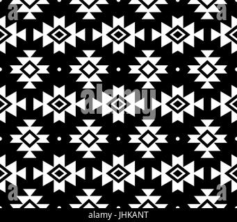 Aztec vector pattern, Tribal background, Navajo design in white on black background Stock Vector