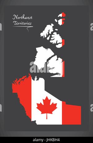 Northwest Territories Canada map with Canadian national flag illustration Stock Vector