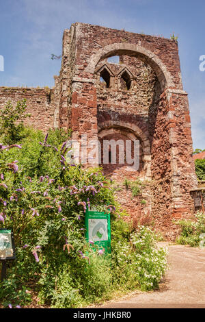 21 June 2017: Exeter, Devon, England, UK - The remains of Exeter Castle, also known as Rougemont Castle due to the colour of the stone/ Stock Photo