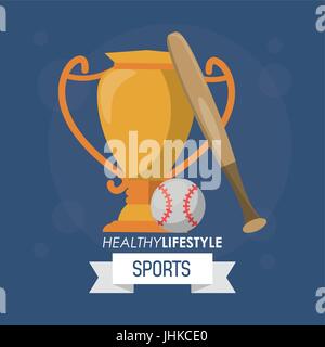 colorful poster of healthy lifestyle sports with baseball trophy Stock Vector