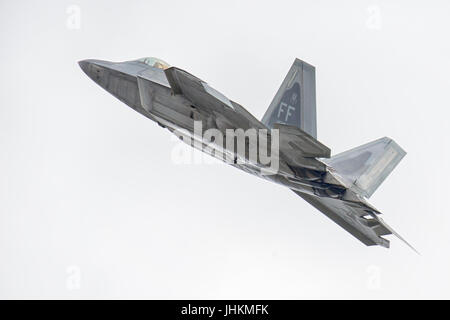 A Lockheed Martin F-22 Raptor is practicing before the RIAT 2017 Air Show Stock Photo