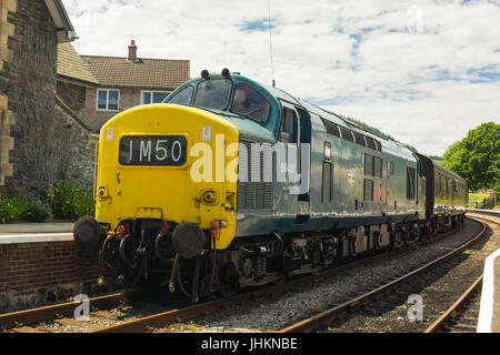 British Rail Class 37 or English Electric Type 3 diesel locomotive built between 1960 to 1965 preserved on the Llangollen railway in North Wales Stock Photo