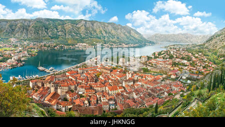view of kotor bay on sunny day, Kotor, Montenegro Stock Photo