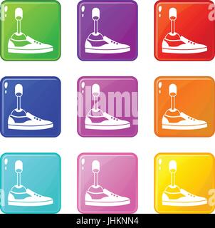 Prosthetic leg icons 9 set Stock Vector