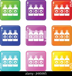 Printer ink bottles icons 9 set Stock Vector
