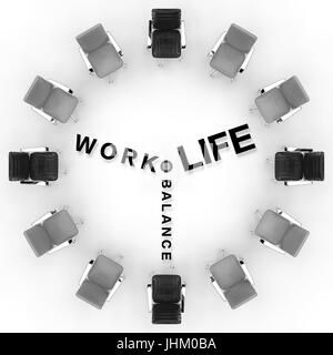 work life balance concept with 3d rendering office chair arrange in circular shape Stock Photo