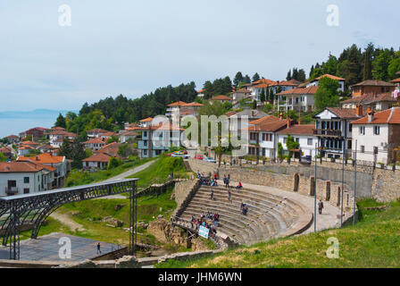 Roman era amphitheatre, from from 200 bc, in Hellenistic style, old town, Ohrid, Macedonia Stock Photo