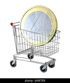 shopping cart with euro coin isolated on white background 3d illustration Stock Photo