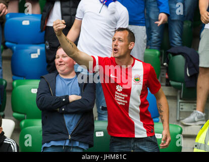 *EDITORS NOTE GESTURE* Linfield fans before the UEFA Champions League Qualifying, Second Round, First Leg match at Windsor Park, Belfast. Stock Photo