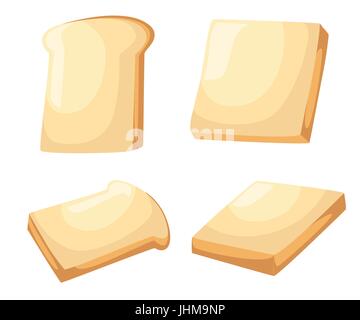 Breakfast toast set. Slices of toast with butter, Flat cartoon style vector illustration. Web site page and mobile app design vector element Stock Vector