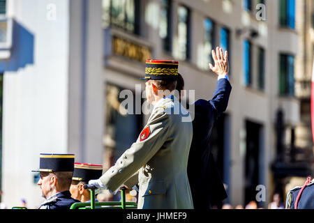 Paris, France. 14 Juy 17. French President Emmanuel Macron inspects the troops on Bastille Day. Credit: Samantha Ohlsen/Alamy Live News Stock Photo