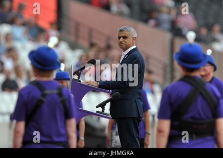 London, UK. 14th July, 2017. London Mayor Sadiq Khan opens the games. World para athletics championships. London Olympic stadium. Queen Elizabeth Olympic park. Stratford. London. UK. 14/07/2017. Credit: Sport In Pictures/Alamy Live News Stock Photo