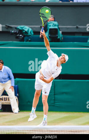 London, UK. 14th July, 2017. Sam Querrey (USA) Tennis : Sam Querrey of the United States during the Men's singles semi-final match of the Wimbledon Lawn Tennis Championships against Marin Cilic of Croatia at the All England Lawn Tennis and Croquet Club in London, England . Credit: AFLO/Alamy Live News Stock Photo