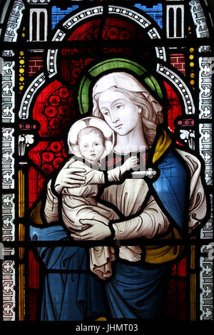 Stained Glass Window, Virgin and Child Stock Photo