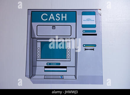 Illustration of ATM cash machine on wall, UK Stock Photo