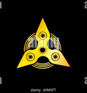 Golden Hand Spinner Emblem with Black Background Stock Vector