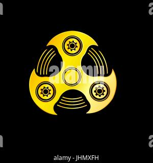 Golden Hand Spinner Emblem with Black Background Stock Vector