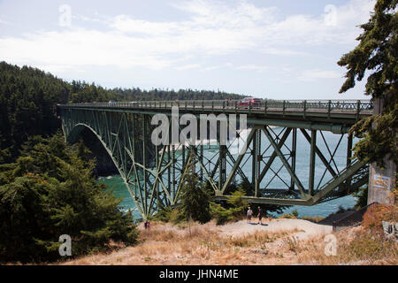 Deception Pass Bridge and Deception State Park, Fidalgo Island and Whidbay Island, State of Washington, USA, America Stock Photo