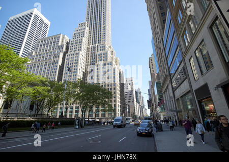 looking up 5th avenue in midtown north central with former bear stearns building on the left New York City USA Stock Photo