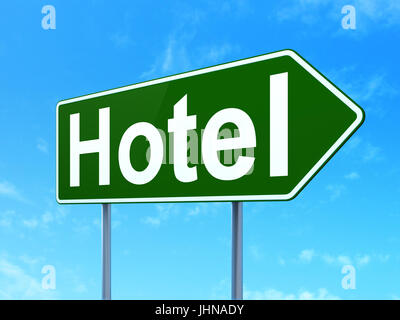 Tourism concept: Hotel on road sign background Stock Photo