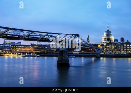 St. Paul's Cathedral, Millennium Bridge and River Thames, London, England, United Kingdom Stock Photo