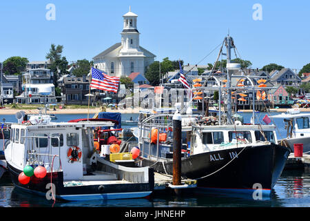 The waterfront of Provincetown, Massachusetts on Cape Cod.  The tall white building is the town library. Stock Photo